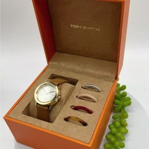 Tory Burch Gold and Tan Luxury Interchangeable Watch